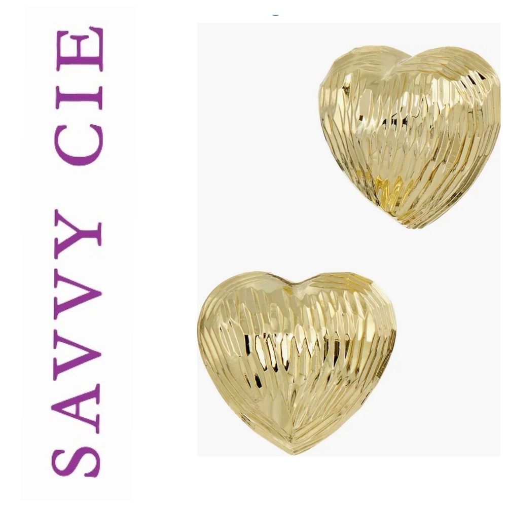 Savvy Cie Fluted Bold Domed Heart Stud Earrings